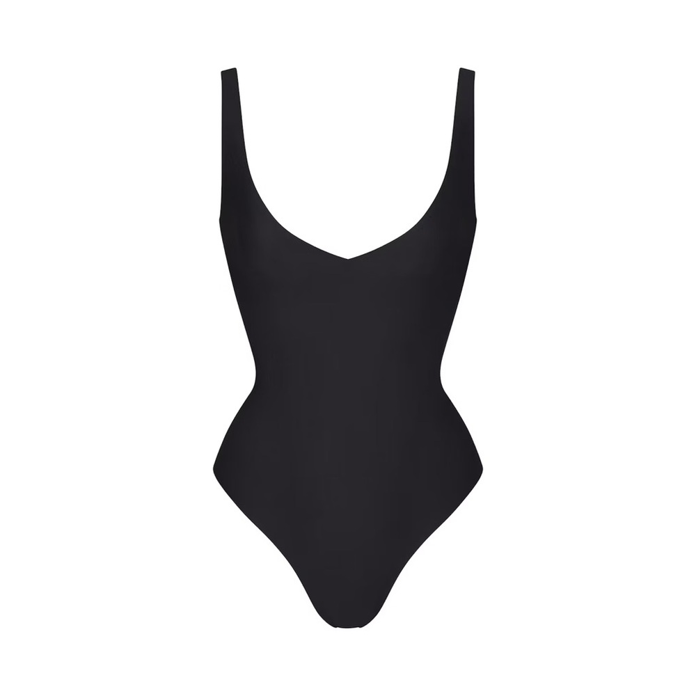 •SOLD• SKIMS Unlined Plunge Thong Bodysuit in Onyx Black